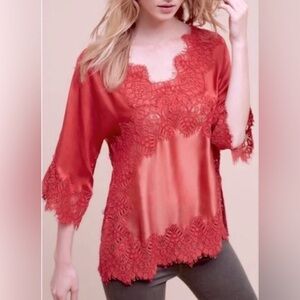 Anthropologie Moulinette Soeurs vêtements Orange Lace Front Blouse Top Size XS